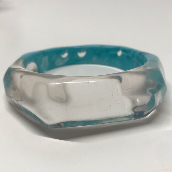 Translucent Clear and Blue Asymmetrical Funky Fun Chunky Bangle Bracelet - Picture 4 of 5
